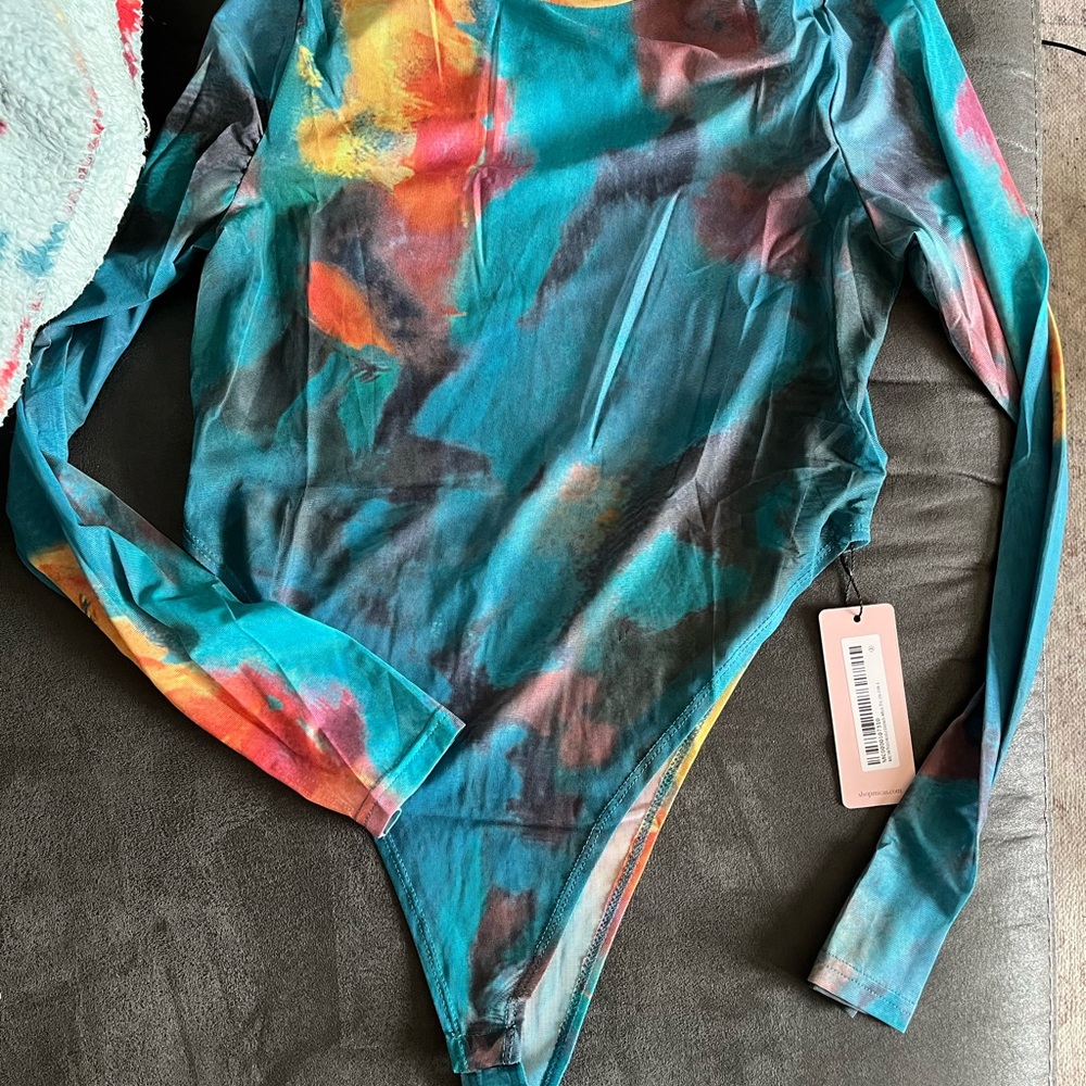 Vibrant Tie-Dye Mesh Long Sleeve Bodysuit